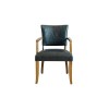 Duke Blue Leather Dining Arm Chair with Solid Oak Frame