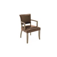 Duke Brown Leather Dining  Arm Chair with Solid Oak Frame 