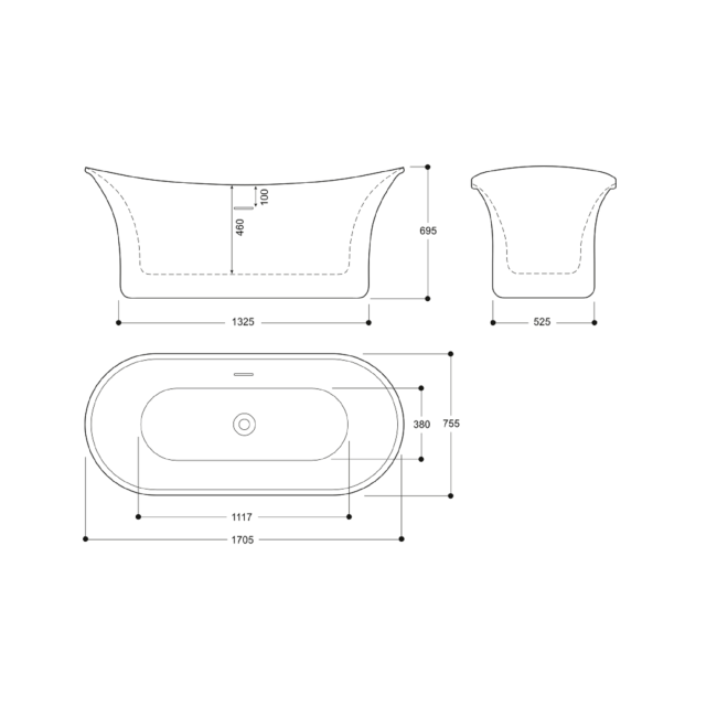 Copper Effect Freestanding Double Ended Slipper Bath 1705 x 755mm - Elementa