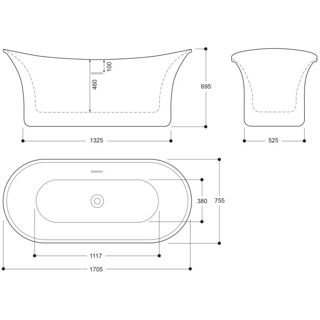 Gold Freestanding Double Ended Slipper Bath 1705 x 755mm - Elementa