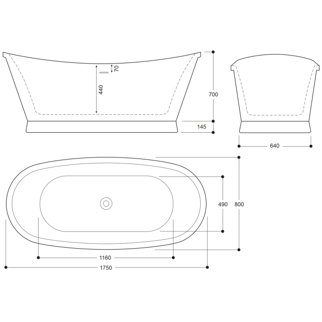 Metallic Freestanding Double Ended Slipper Bath 1750 x 800mm - Elementa