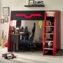 Black and Red High Sleeper Gaming Bed with Desk and Shelves - Eagle