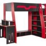 Black and Red High Sleeper Gaming Bed with Desk and Shelves - Eagle