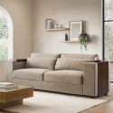 EAS001 Beige Velvet 3 Seater Sofa with End Tables - Elias