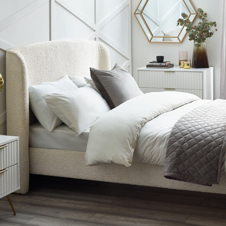 Cream Boucle Double Bed Frame - Julian Bowen