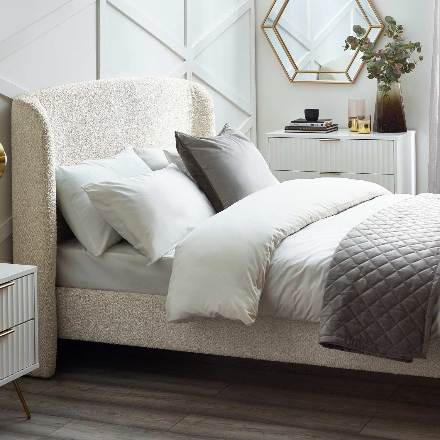 Julian Bowen Cream Boucle King Bed Frame 5Ft