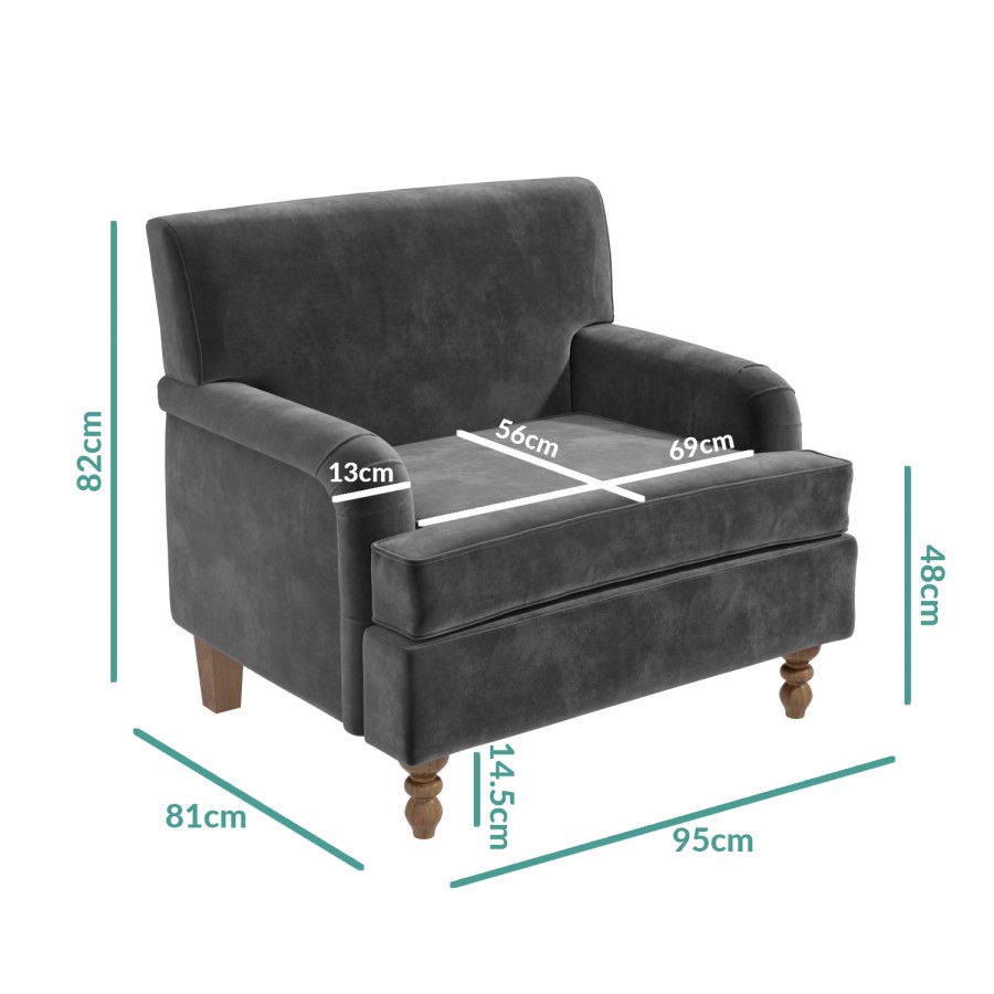 GRADE A2 - Large Dark Grey Velvet Armchair - Mid Century - Eden