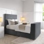 Double TV Ottoman Bed in Grey Velvet with Stripe Headboard - Eden