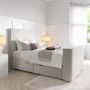 Double TV Ottoman Bed in Cream Velvet with Stripe Headboard - Eden