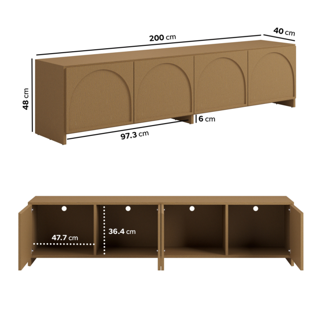 Large Oak TV Stand with Storage and Arch Detail - TV's up to 75" -  Ellie