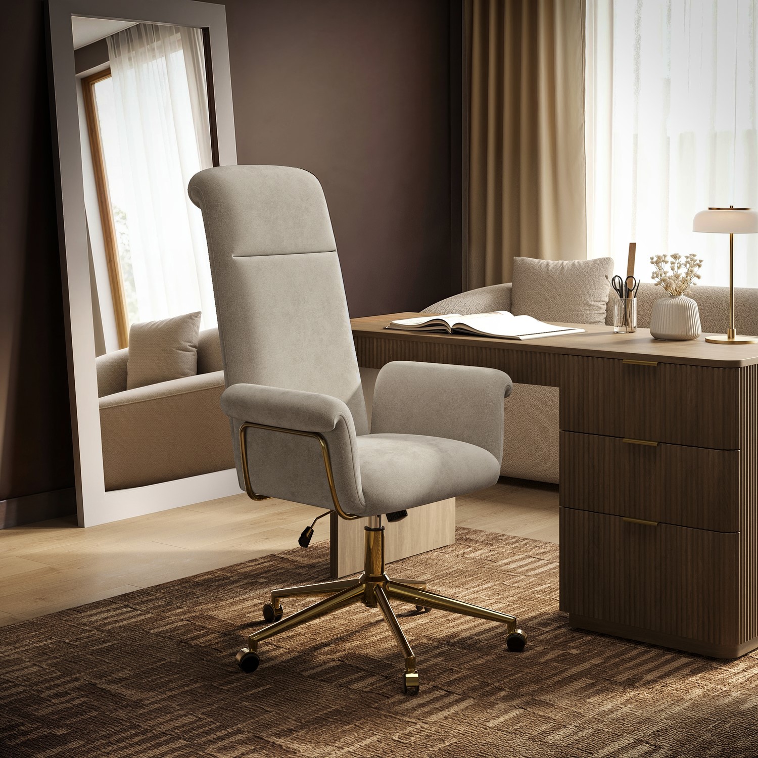 Chenille High Back Swivel Office Chair