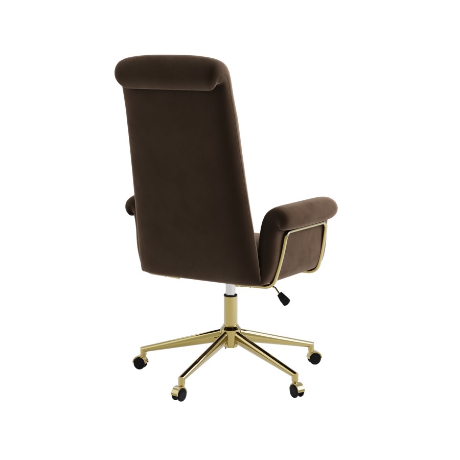 Brown Velvet High Back Office Chair - Effie 
