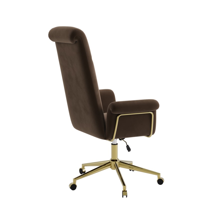 Brown Velvet High Back Office Chair - Effie 