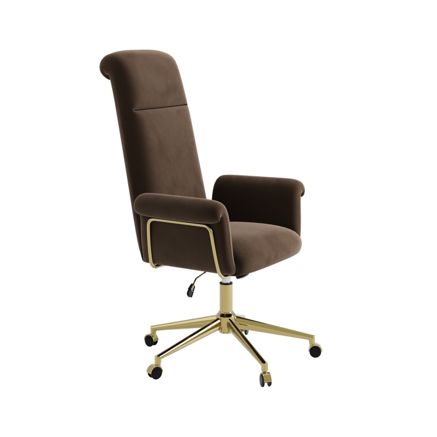 Brown Velvet High Back Office Chair - Effie 