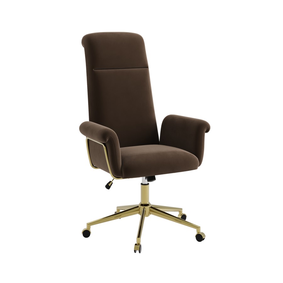 Brown Velvet High Back Office Chair - Effie 