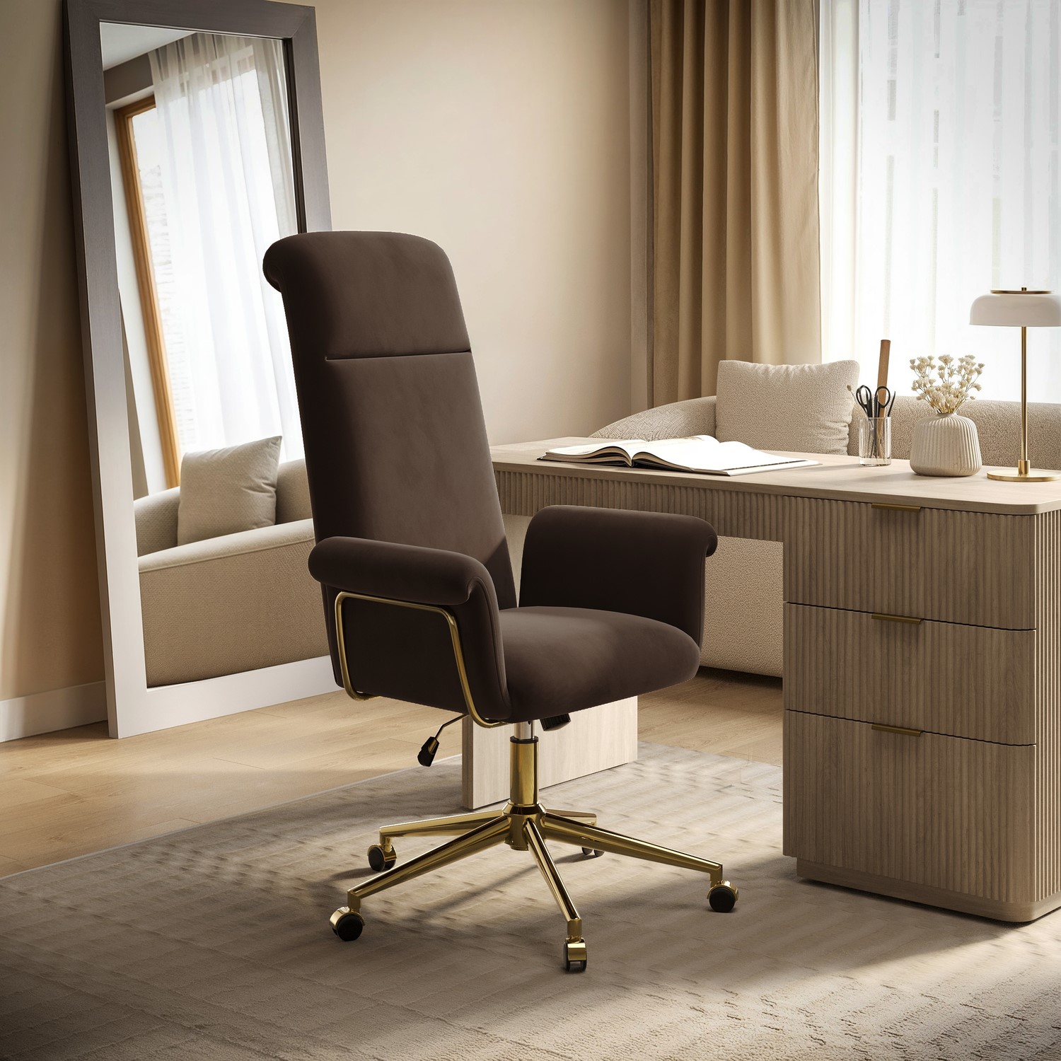Velvet High Back Swivel Office Chair