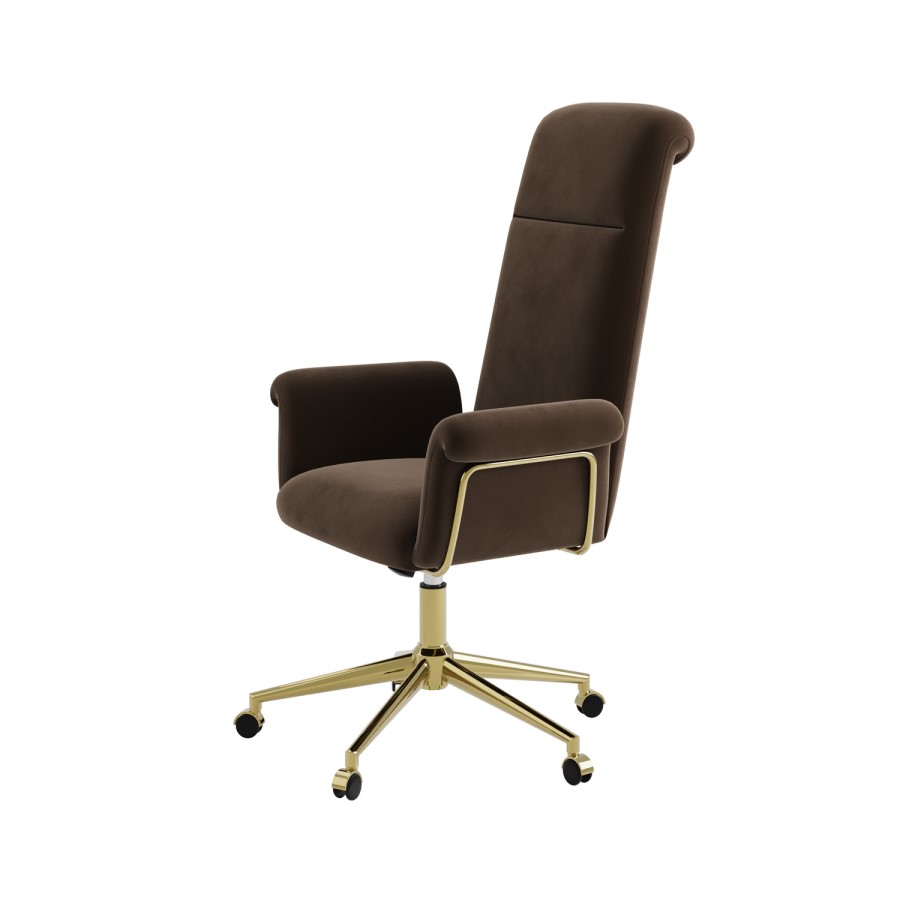 Brown Velvet High Back Office Chair - Effie 