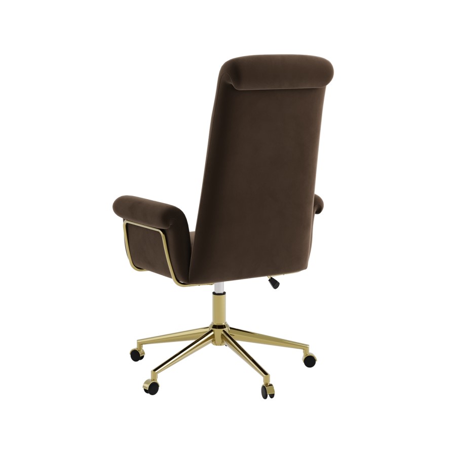 Brown Velvet High Back Office Chair - Effie 