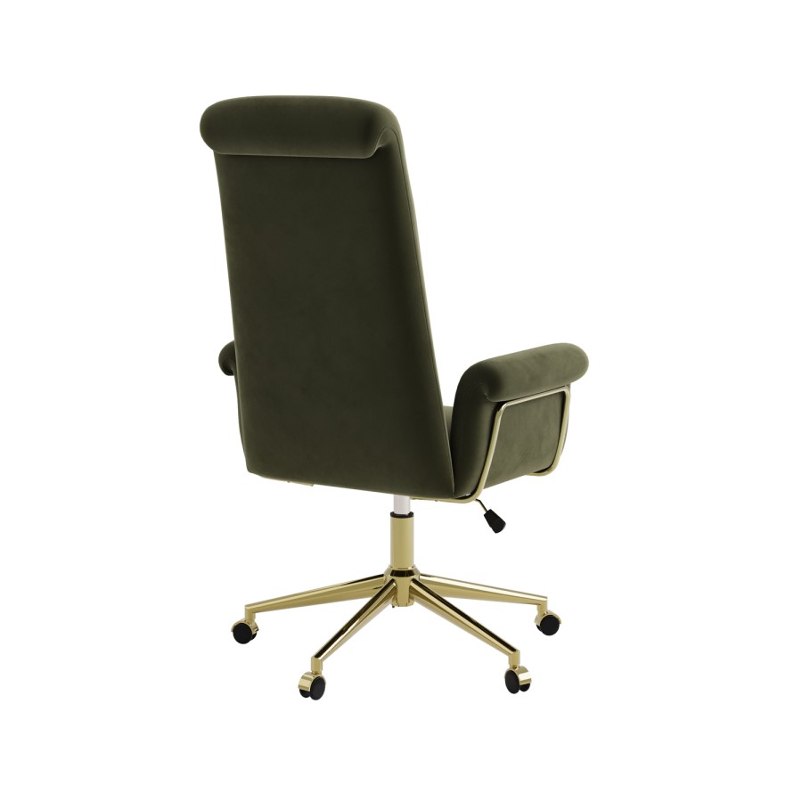 Khaki Velvet High Back Office Chair - Effie 