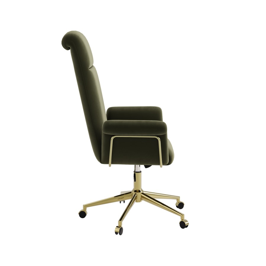Khaki Velvet High Back Office Chair - Effie 