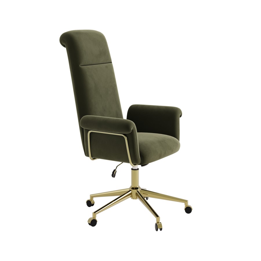Khaki Velvet High Back Office Chair - Effie 