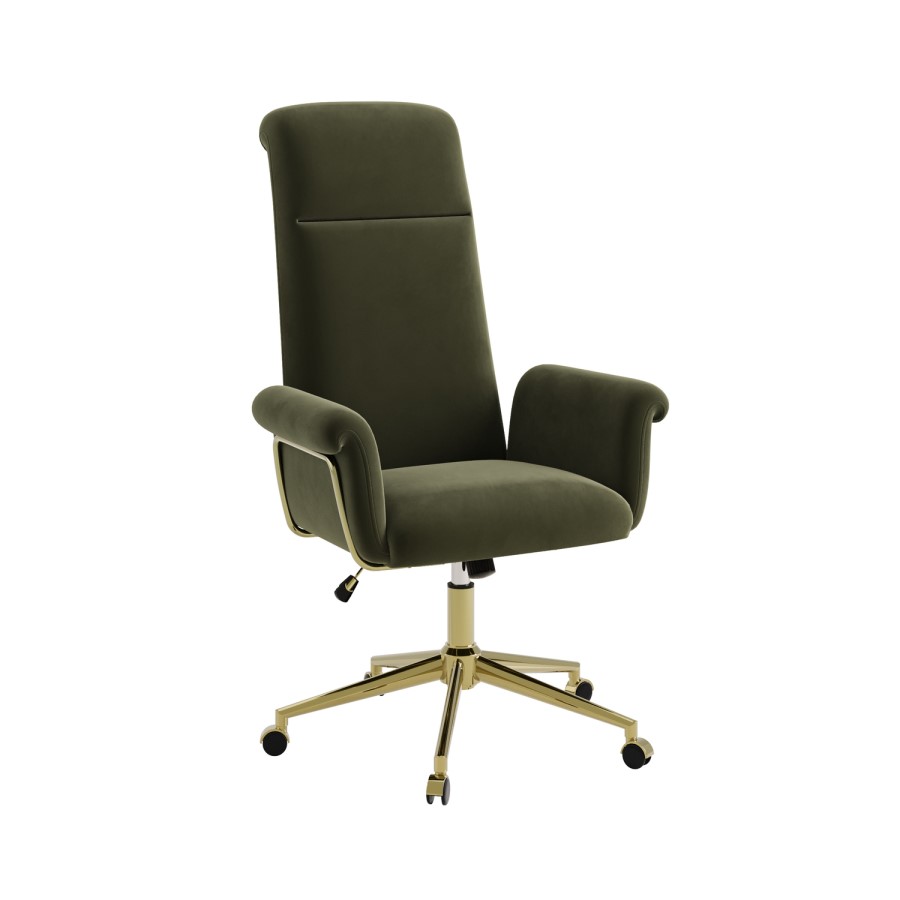 Khaki Velvet High Back Office Chair - Effie 