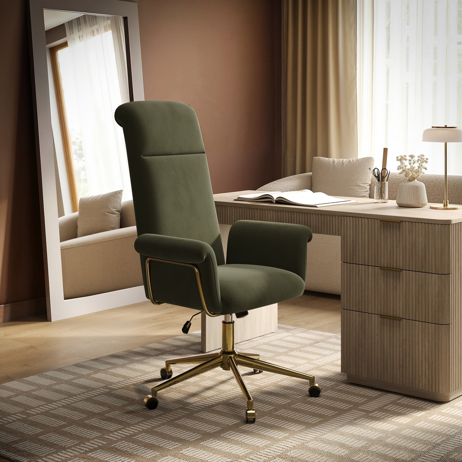 Velvet High Back Swivel Office Chair