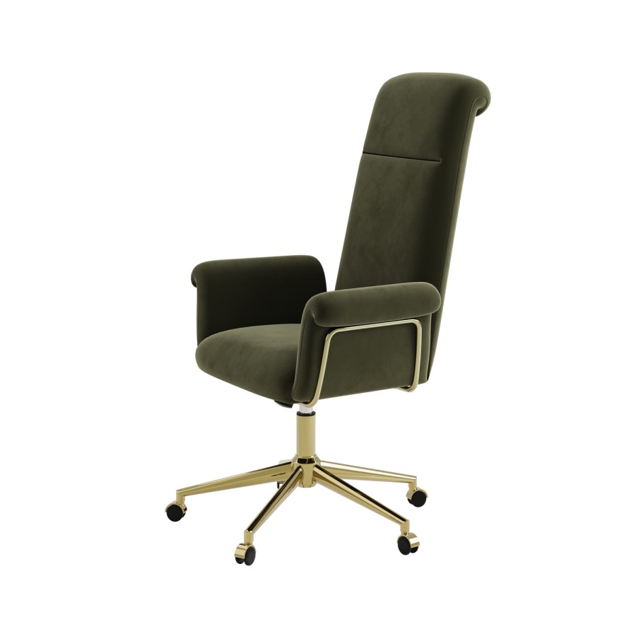 Khaki Velvet High Back Office Chair - Effie 