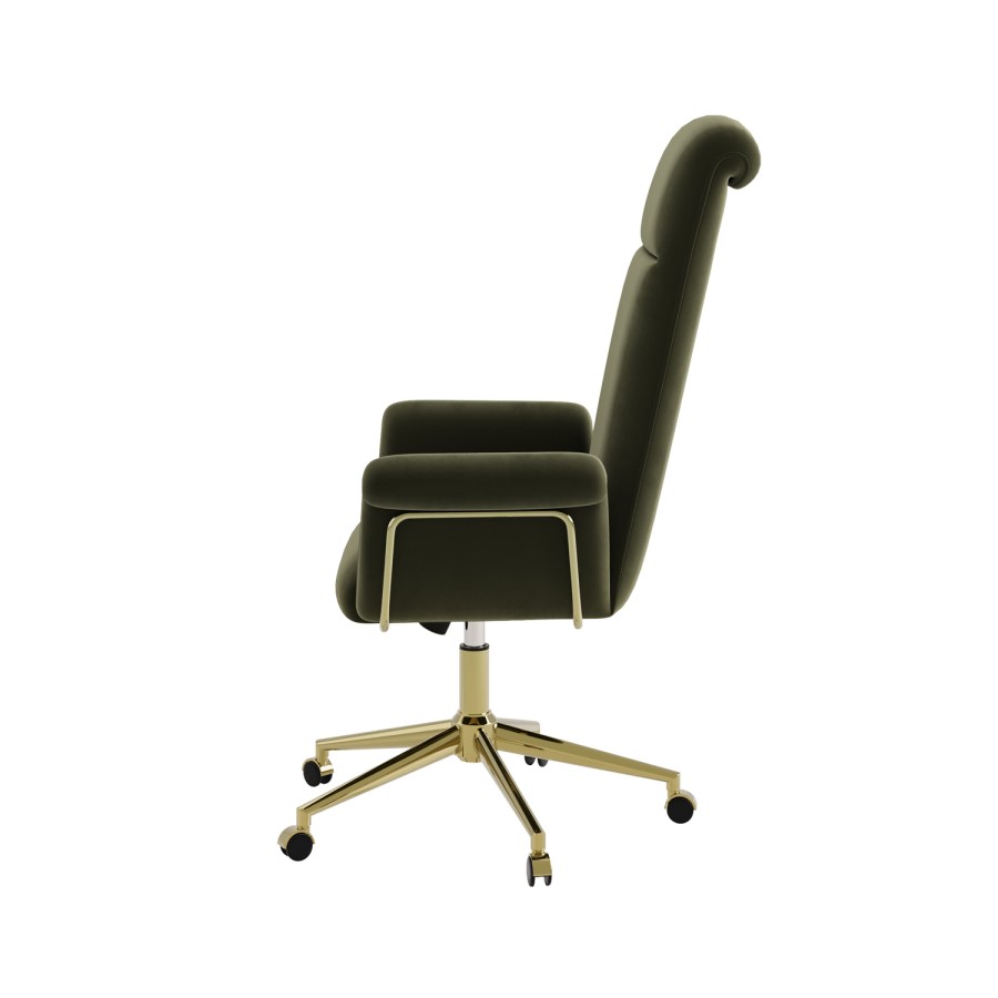 Khaki Velvet High Back Office Chair - Effie 