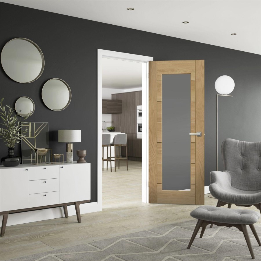 Internal Oak Fully-Glazed Door with Clear Glass - Unfinished - 1981 x 711 x 35mm - Palermo Essential - XL Joinery