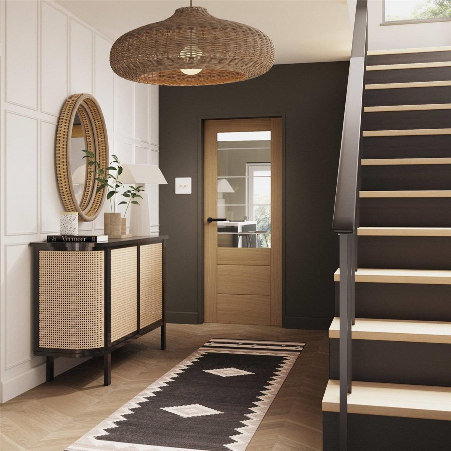 Internal Oak Half-Glazed Door with Clear Etched Glass - Unfinished - 1981 x 610 x 35mm - Palermo Essential - XL Joinery