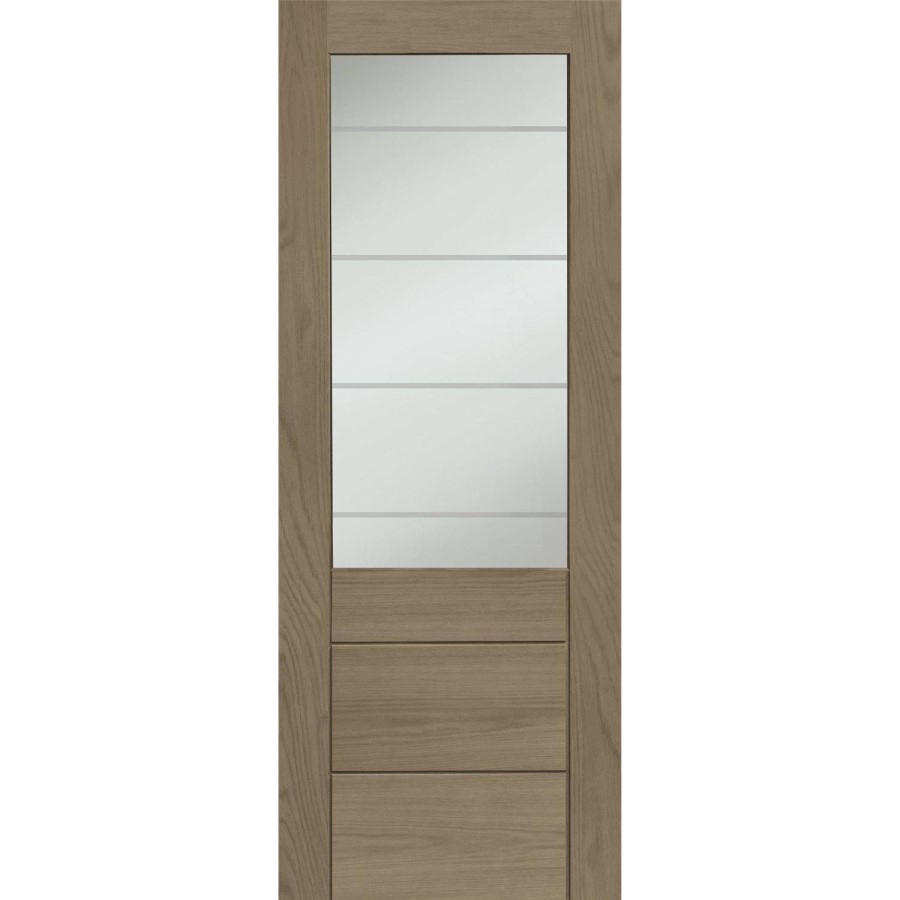 Palermo Essential 2XG Internal Oak Door with Clear Etched Glass - 1981 x 762 x 35 mm, Unfinished