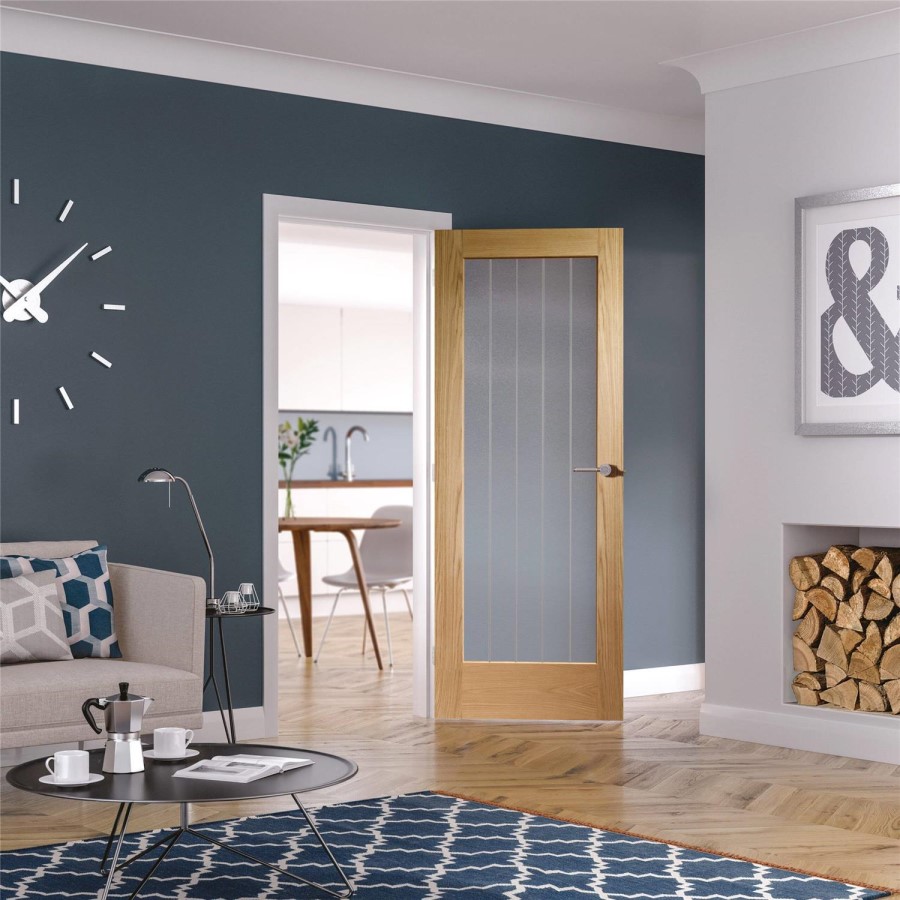 Suffolk Essential Pattern 10 Internal Oak Door with Clear Etched Glass - 1981 x 762 x 35 mm, Unfinished