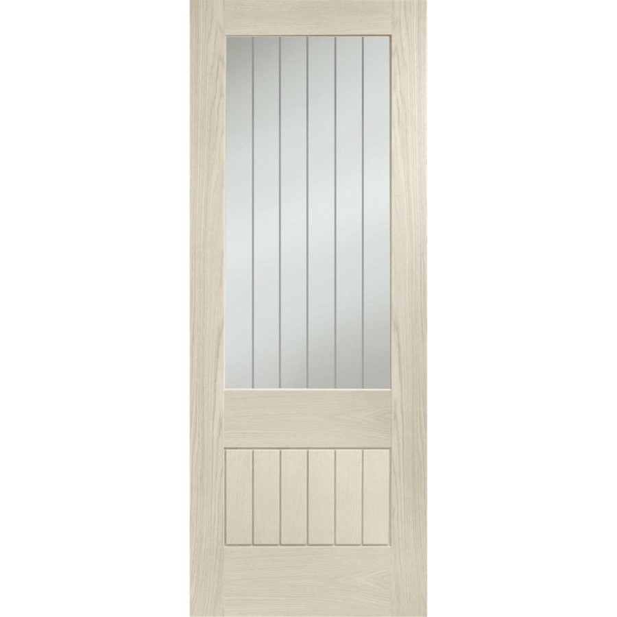 Suffolk Essential 2XG Internal Oak Door with Clear Etched Glass - 1981 x 762 x 35 mm, Unfinished