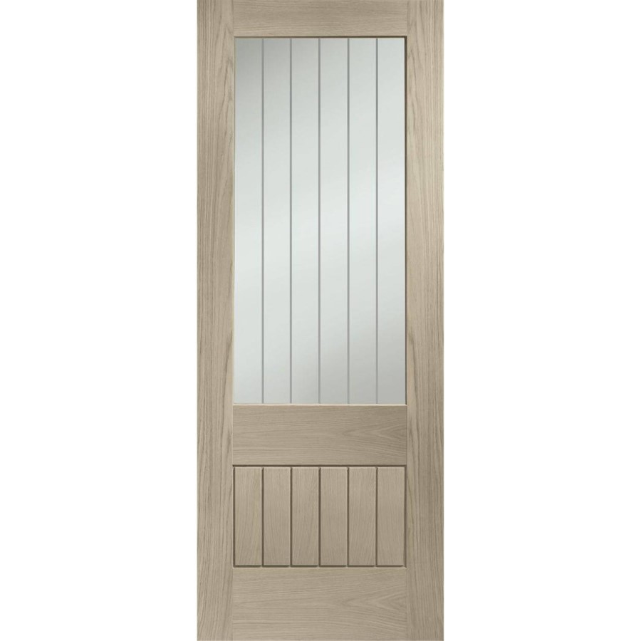 Suffolk Essential 2XG Internal Oak Door with Clear Etched Glass - 1981 x 762 x 35 mm, Unfinished