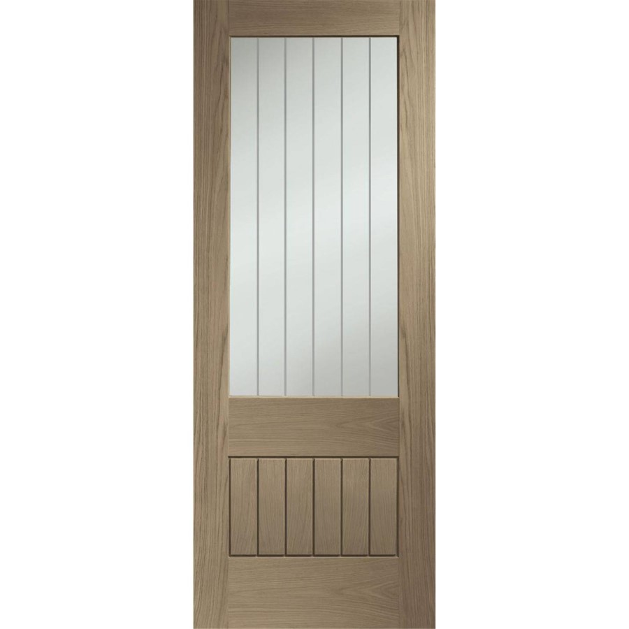 Suffolk Essential 2XG Internal Oak Door with Clear Etched Glass - 1981 x 762 x 35 mm, Unfinished