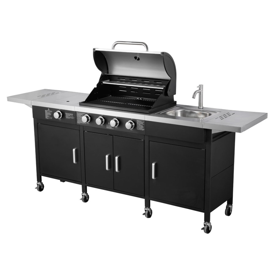 The Texas Outdoor Elite 4 Burner Gas BBQ Kitchen in Black