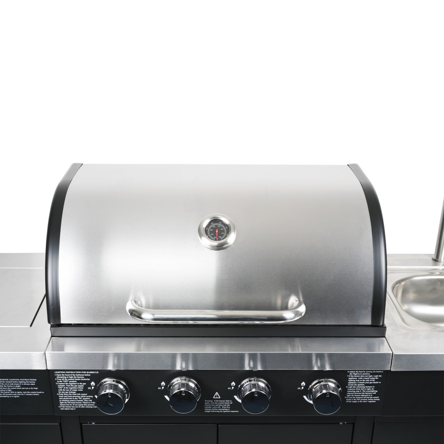 The Texas Outdoor Elite 4 Burner Gas BBQ Kitchen in Black