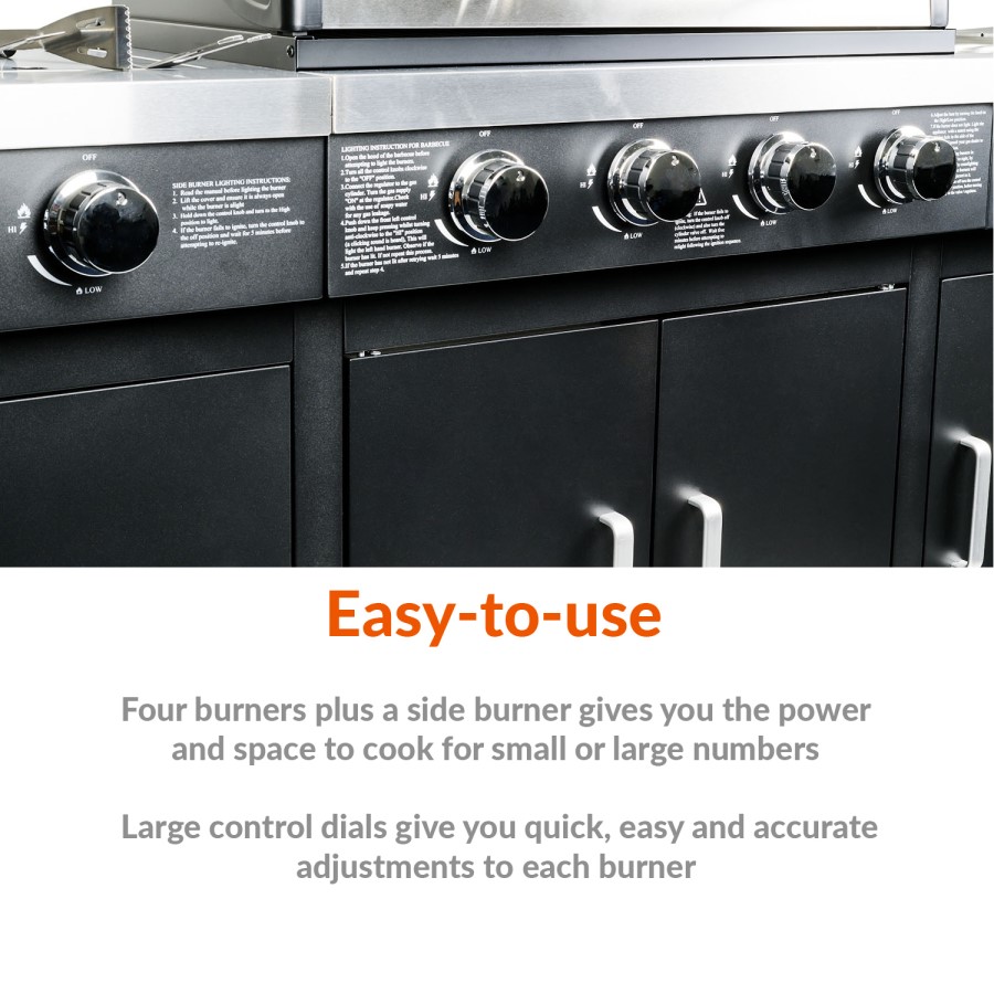 The Texas Outdoor Elite 4 Burner Gas BBQ Kitchen in Black