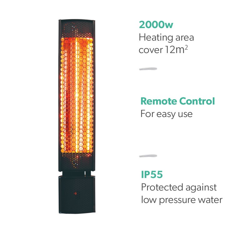 electriQ Wall Mounted Electric Patio Heater - 2kW with Remote Control