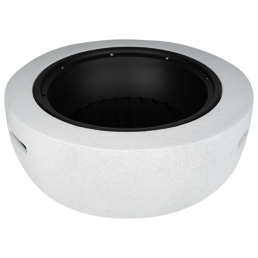 electriQ Round Stone Wood or Charcoal Burning BBQ Fire Pit - Light Grey