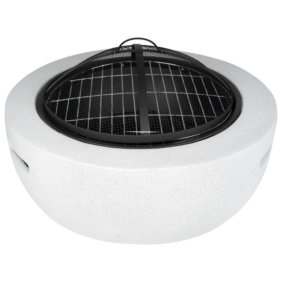 electriQ Round Stone Wood or Charcoal Burning BBQ Fire Pit - Light Grey