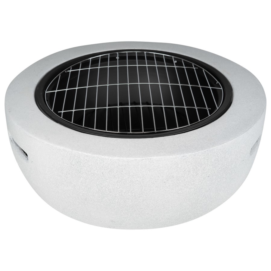 electriQ Round Stone Wood or Charcoal Burning BBQ Fire Pit - Light Grey