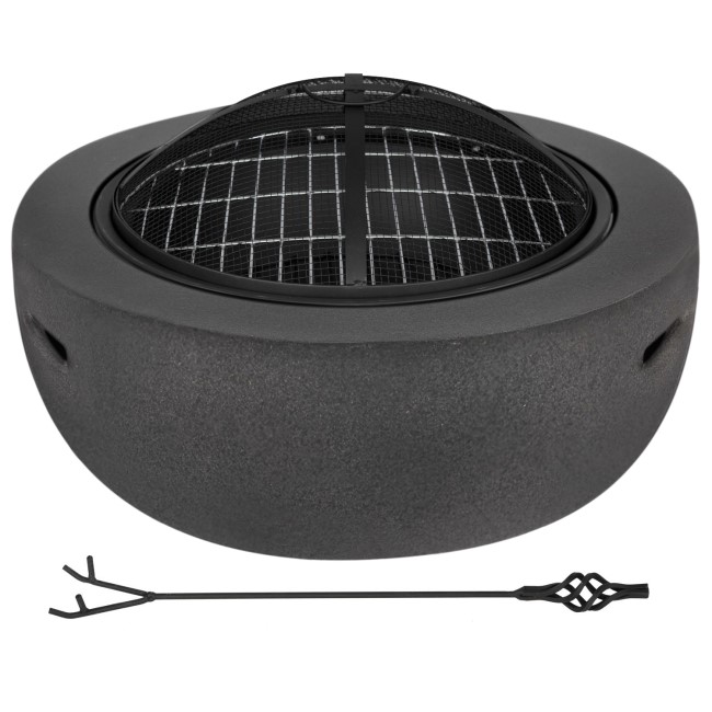 electriQ Round Stone Wood or Charcoal Burning BBQ Fire Pit - Dark Grey