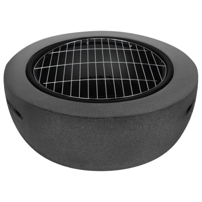 electriQ Round Stone Wood or Charcoal Burning BBQ Fire Pit - Dark Grey