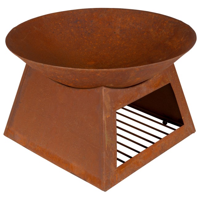 electriQ Round Rust Effect Wood Burning Outdoor Garden Fire Pit