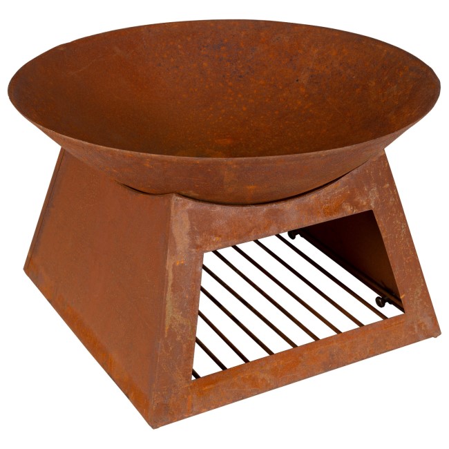 electriQ Round Rust Effect Wood Burning Outdoor Garden Fire Pit