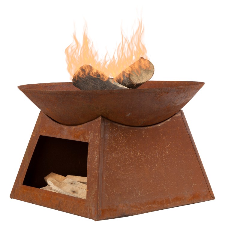 electriQ Round Rust Effect Wood Burning Outdoor Garden Fire Pit