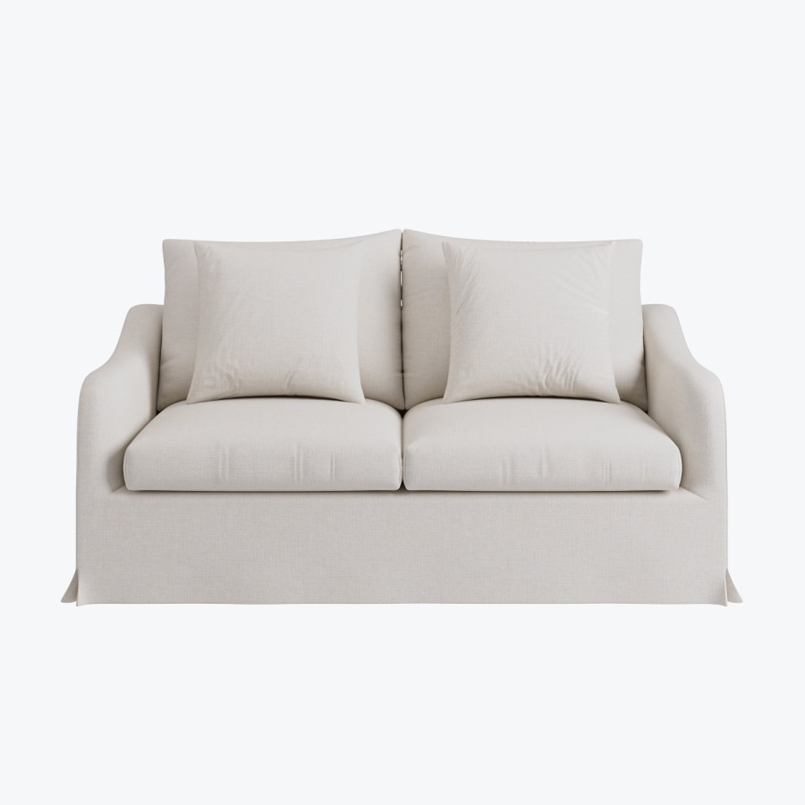 Cream Woven Fabric 2-Seater Slipcover Sofa - Eliza