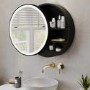 Black Sliding Bathroom Mirror Cabinet with Lights 600 x 600mm - Elara